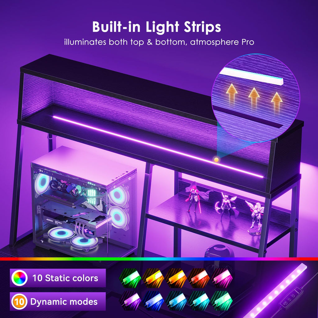 51 Inch L Shaped Gaming Desk with Display Shelves E63701