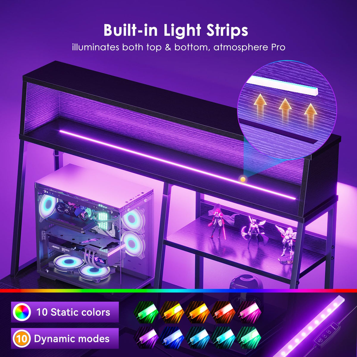 51 Inch L Shaped Gaming Desk with Display Shelves E63701