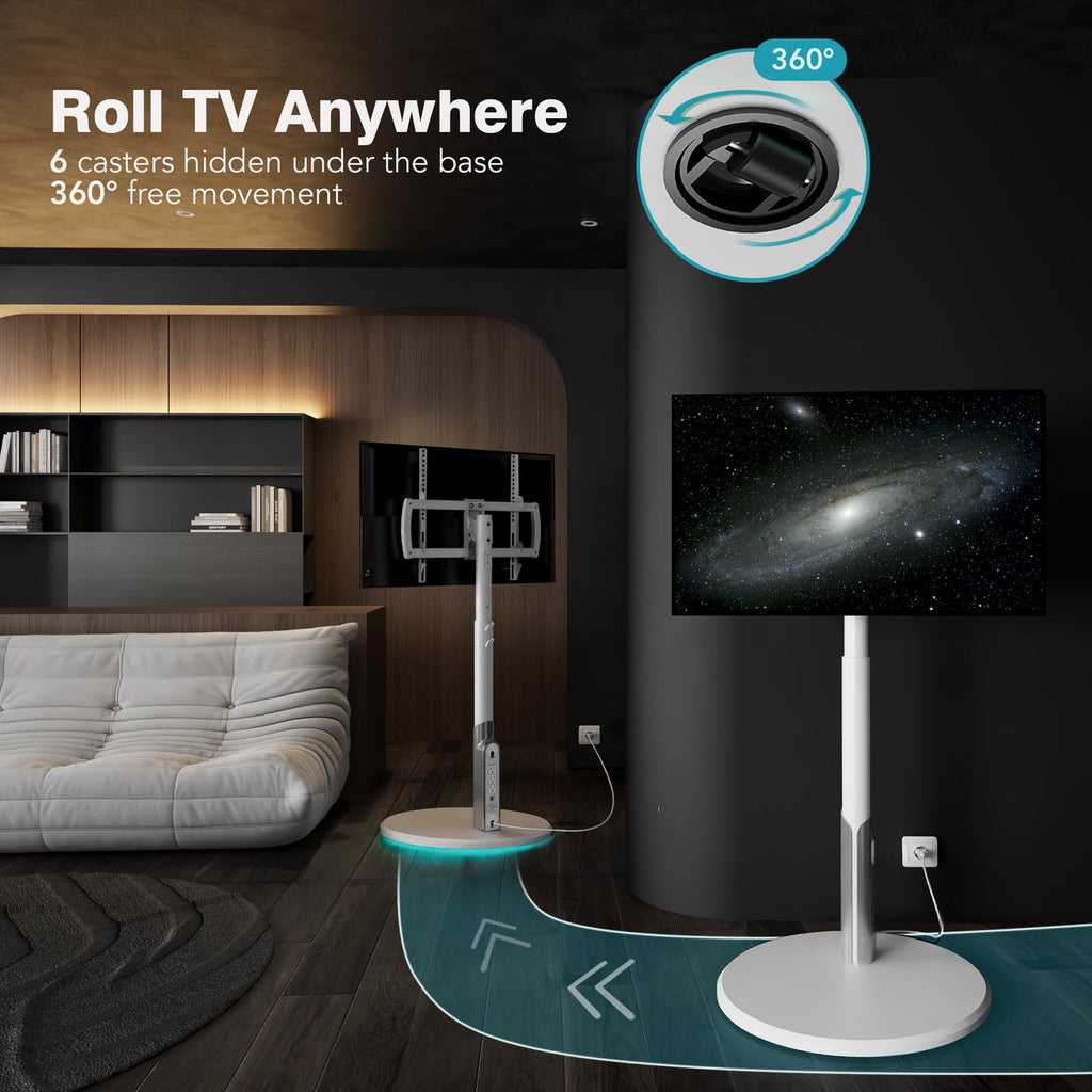 Mobile TV Stand with Power Outlet, Rolling TV Cart for 27-70 Inch, Height Adjustment, Holds up to 88lbs Q8785