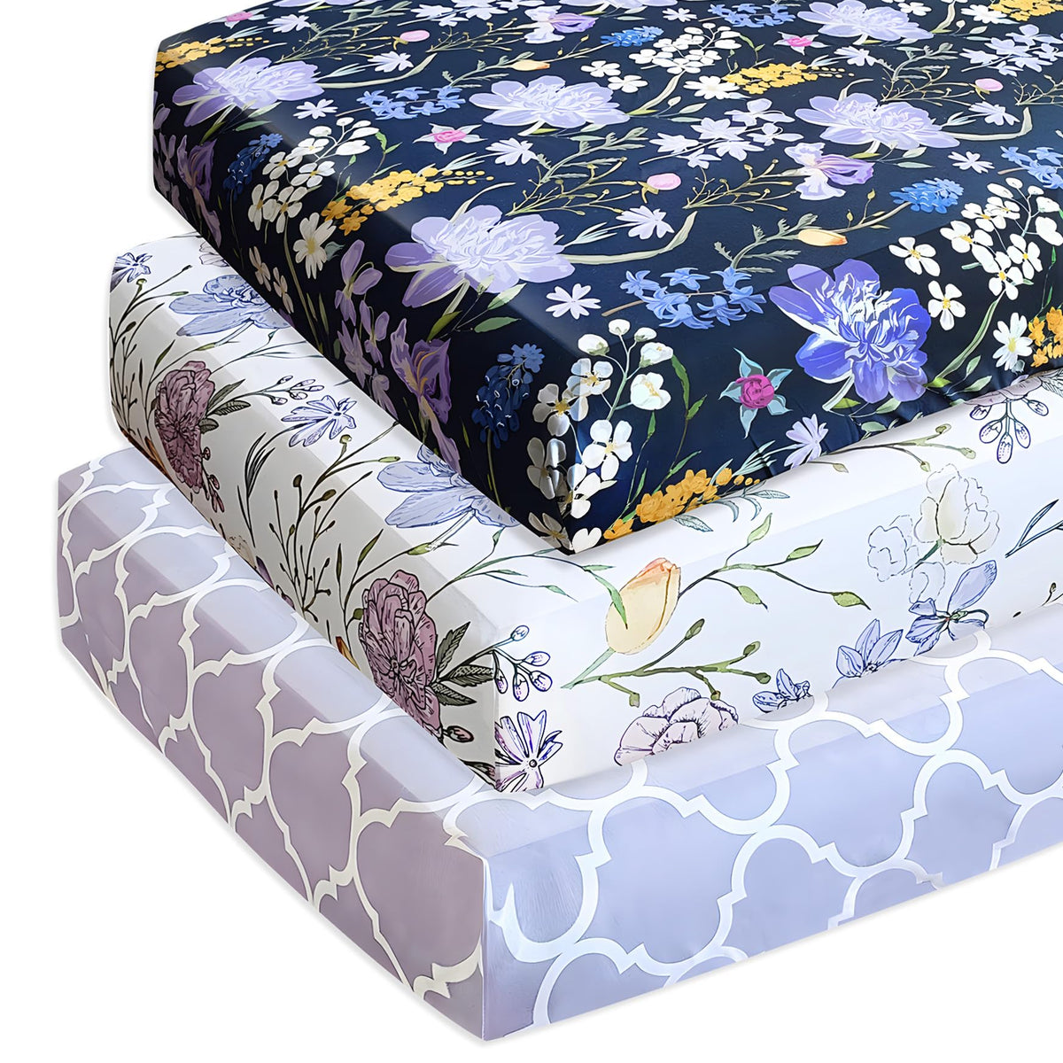 Soft Floral Crib Sheets 3 Pack 28'' X 52'' Fitted Microfiber Violet V766