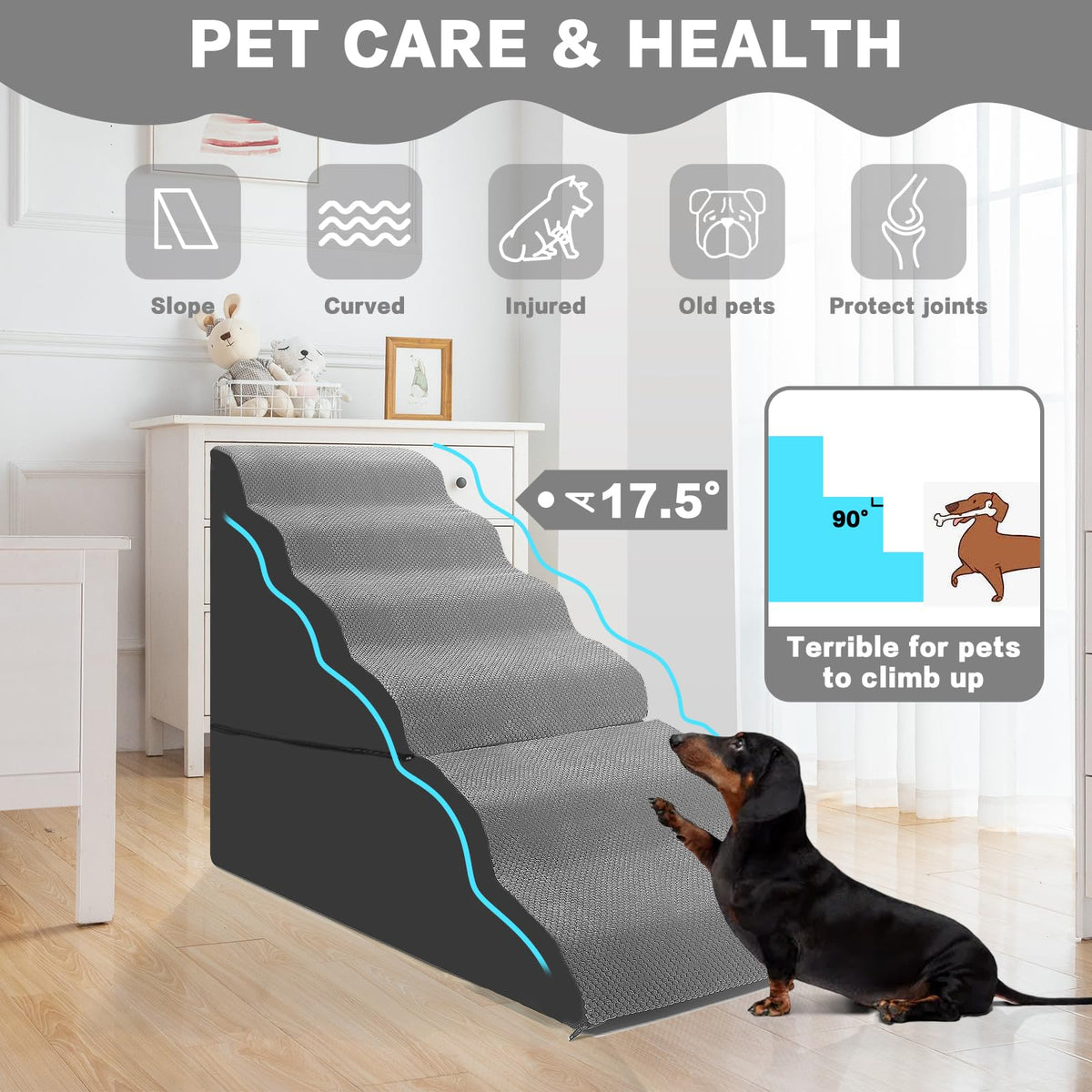 6-Step Grey Foam Dog Stairs T659976