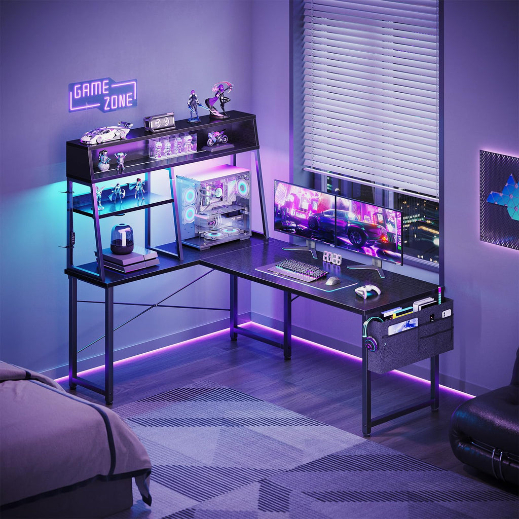 51 Inch L Shaped Gaming Desk with Display Shelves E63701
