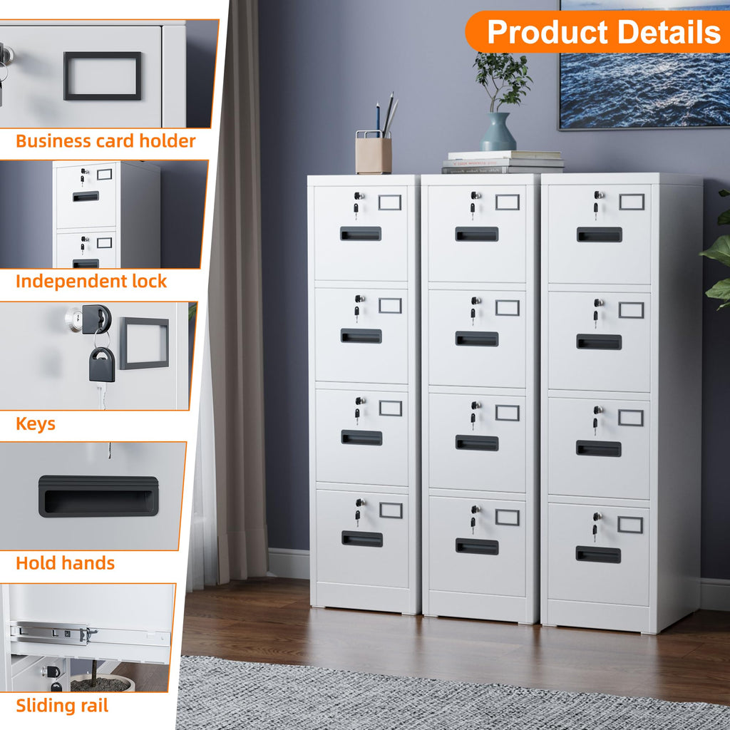 4 Drawer White Metal File Cabinet with Lock L250497
