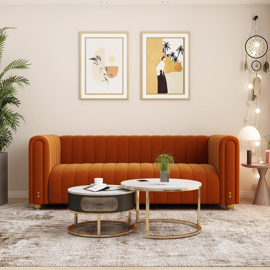 Orange Velvet 3 Seat Sofa P222