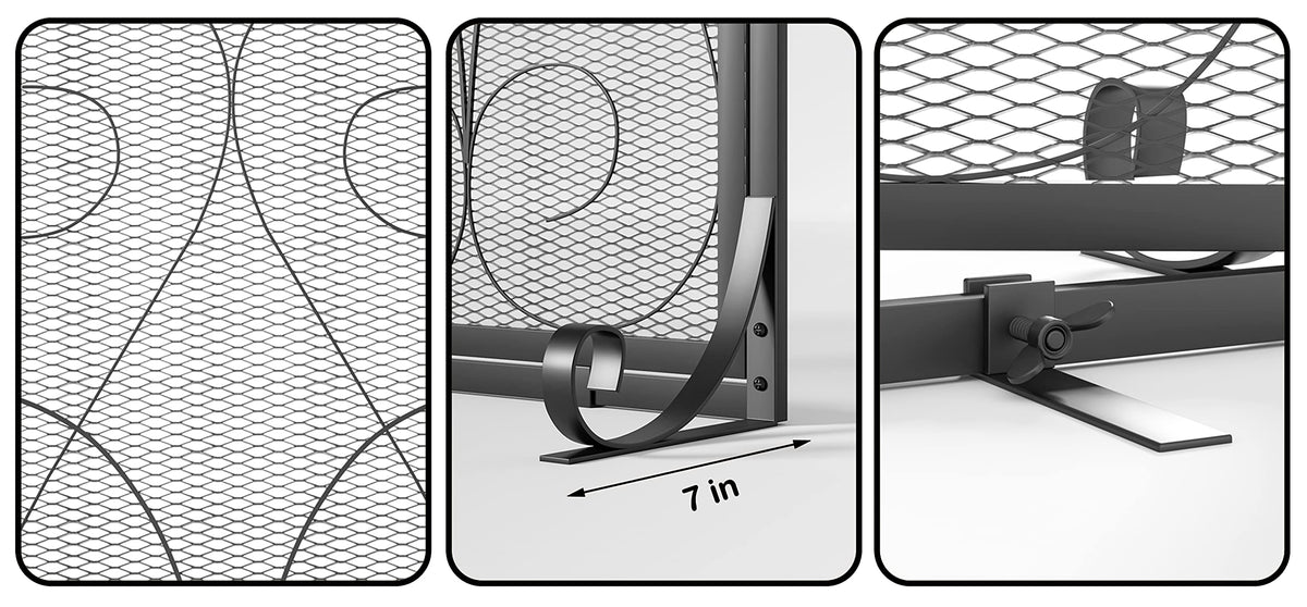 2-Panel Wrought Iron Fireplace Screen with Doors Black X1274