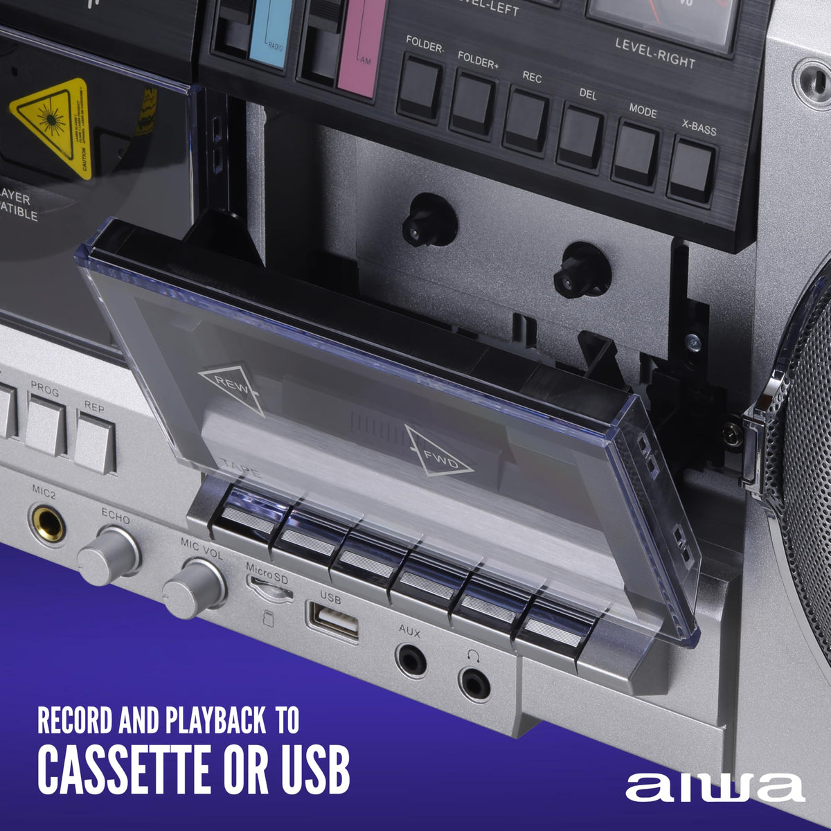 Retro Boombox CD Player with Cassette Recording, Bluetooth, FM/AM Radio, USB/SD/AUX Inputs, Dual 40W Speakers F837094