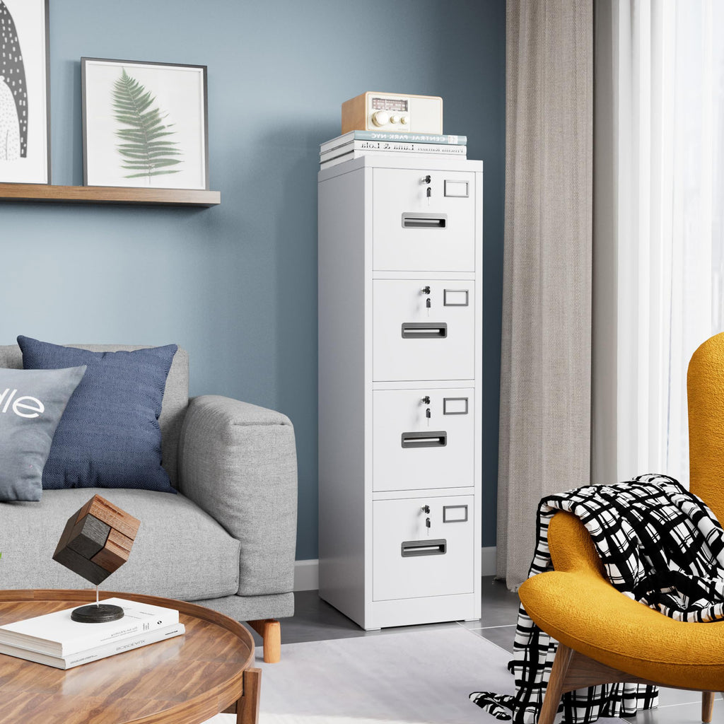 4 Drawer White Metal File Cabinet with Lock L250497