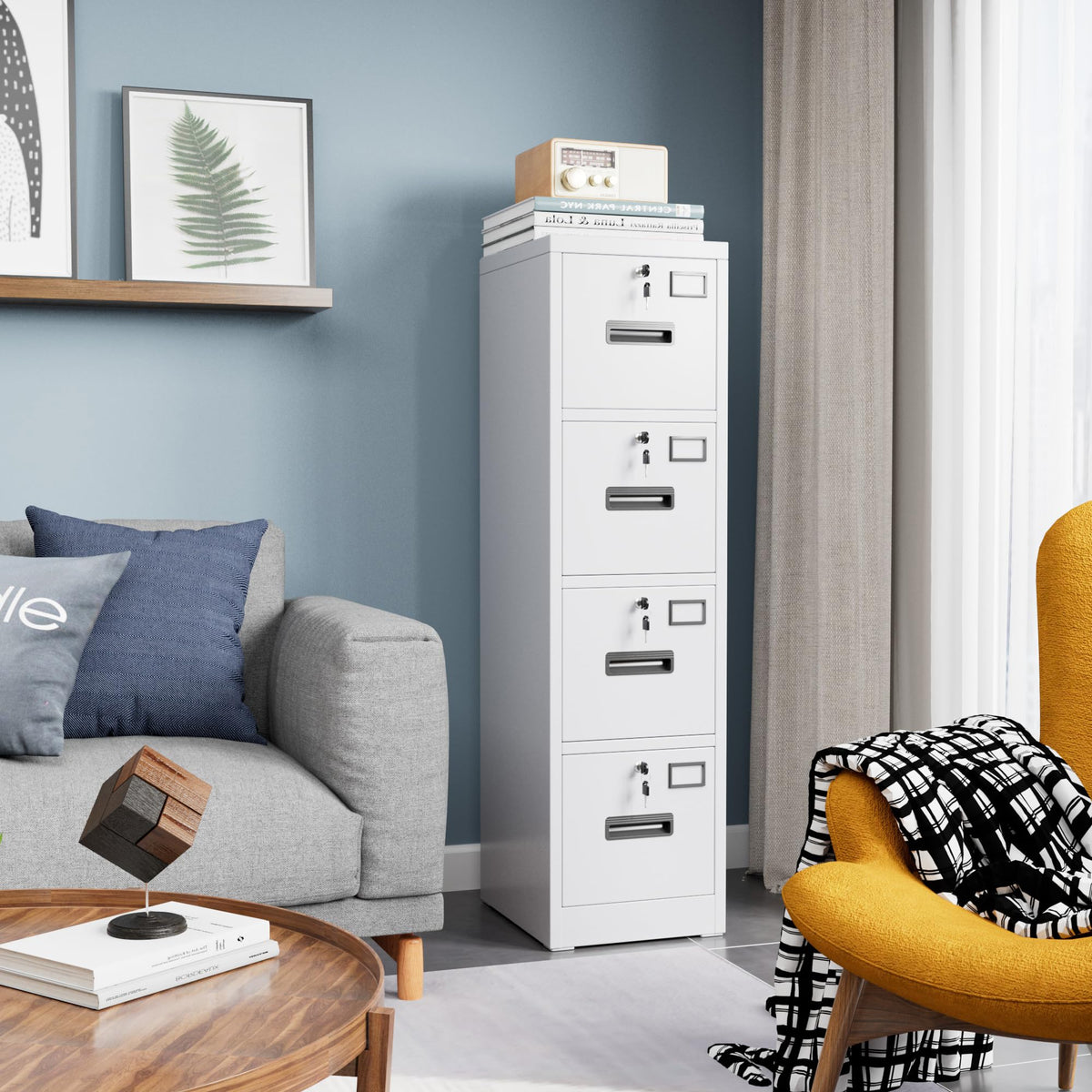 4 Drawer White Metal File Cabinet with Lock L250497