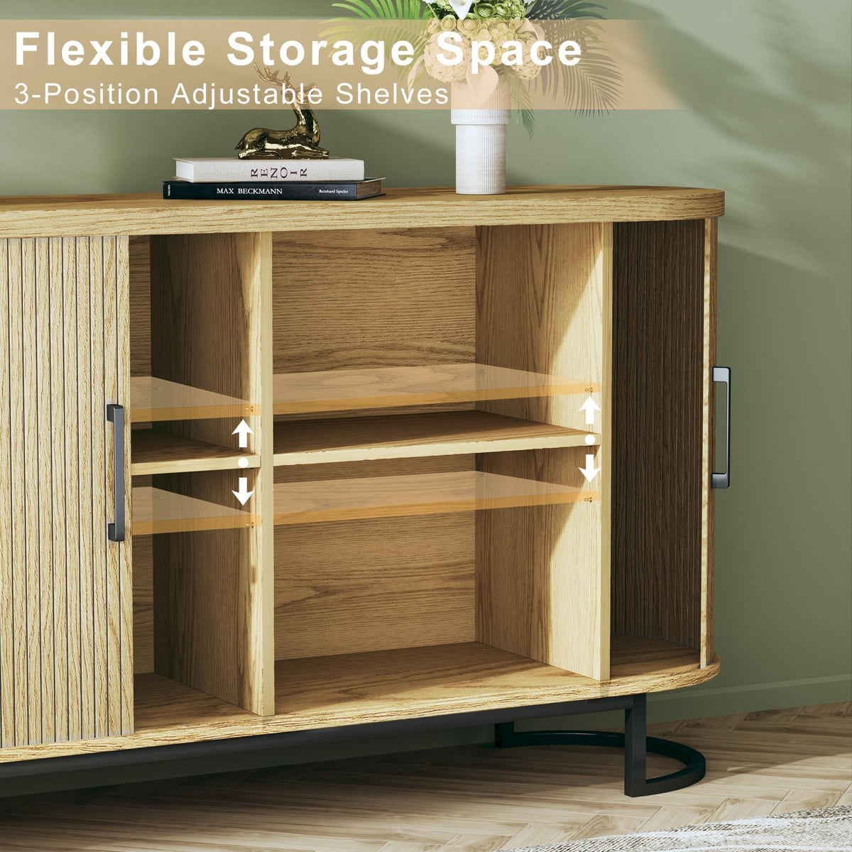 Sideboard Buffet Cabinet with Storage, Fluted Tambour, Adjustable Shelves D748499