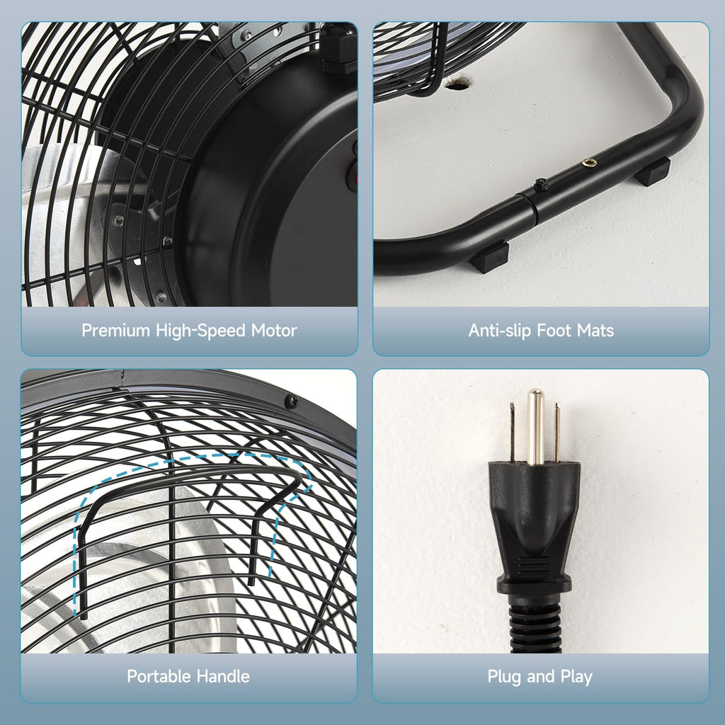 20" High Velocity Metal Floor Fan with Light B140126