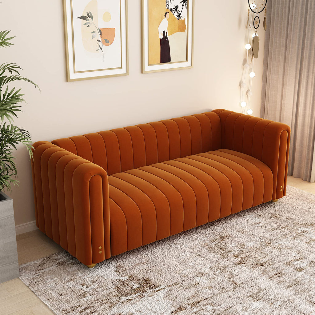 Orange Velvet 3 Seat Sofa P222
