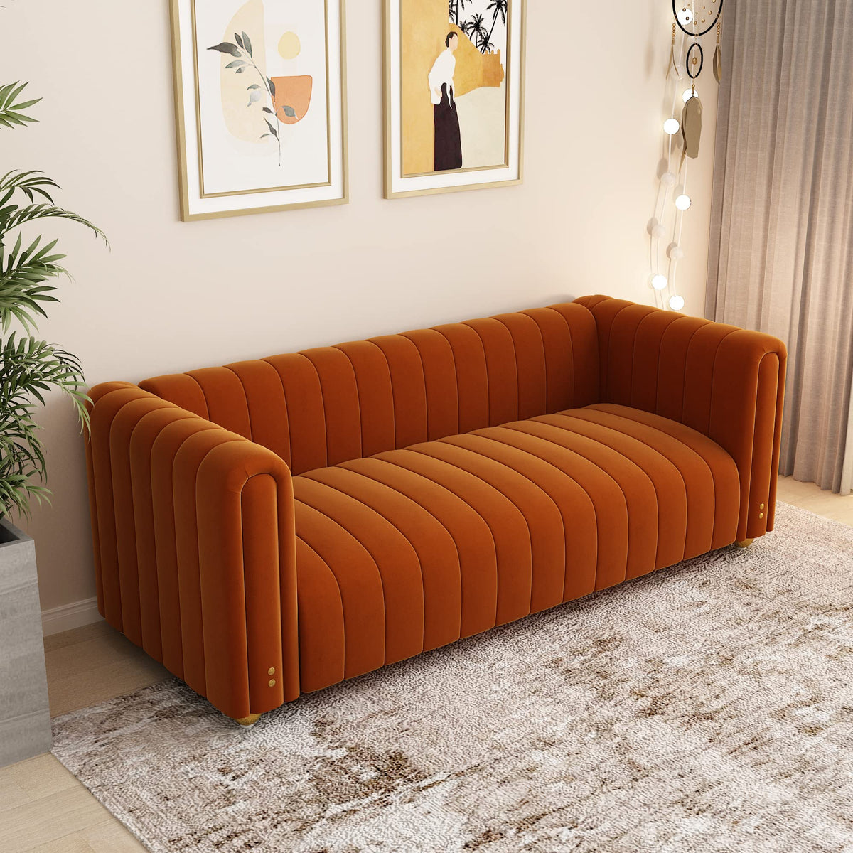Orange Velvet 3 Seat Sofa P222