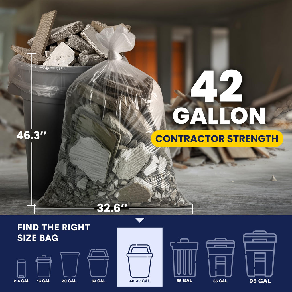 Clear Heavy Duty 42 Gallon Trash Bags 50 Count K450
