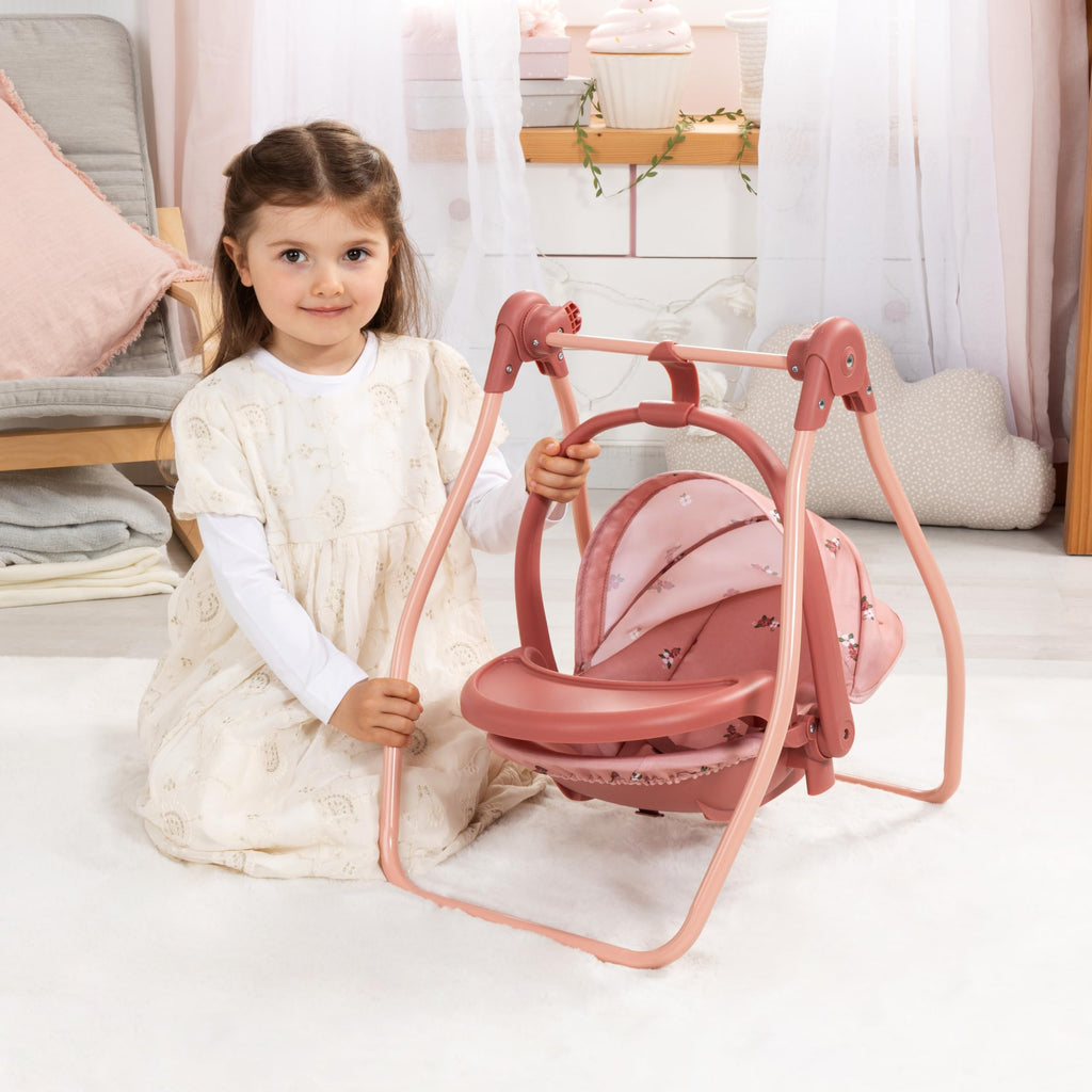 Pink Convertible Doll Highchair Swing Bed Car Seat J394980