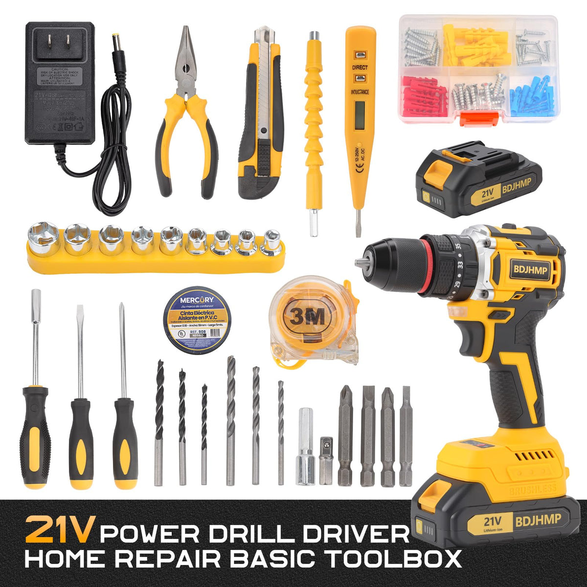 3/8" Brushless Compact Drill Tool Set with Drill Bit and Sockets J71998