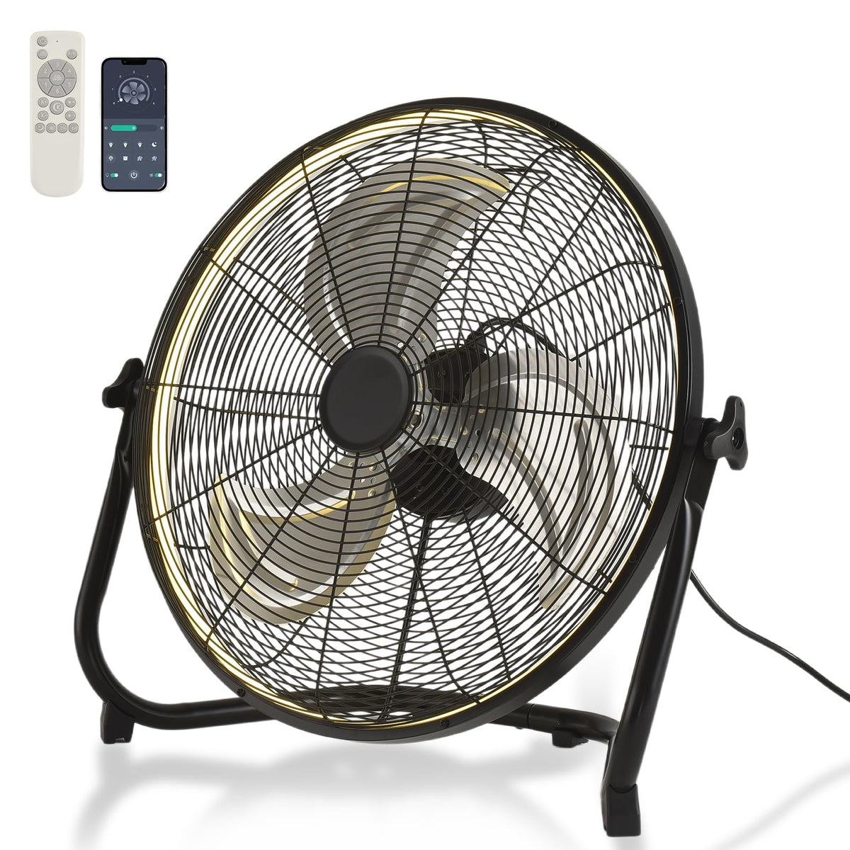 20" High Velocity Metal Floor Fan with Light B140126