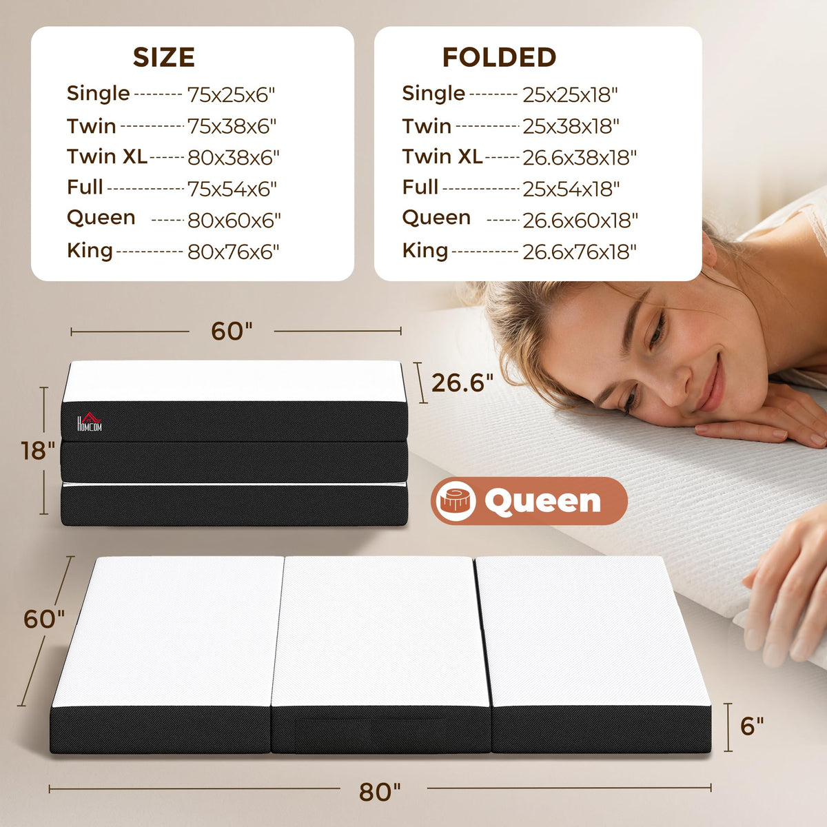 6 Inch Memory Foam Queen Trifold Mattress O84519