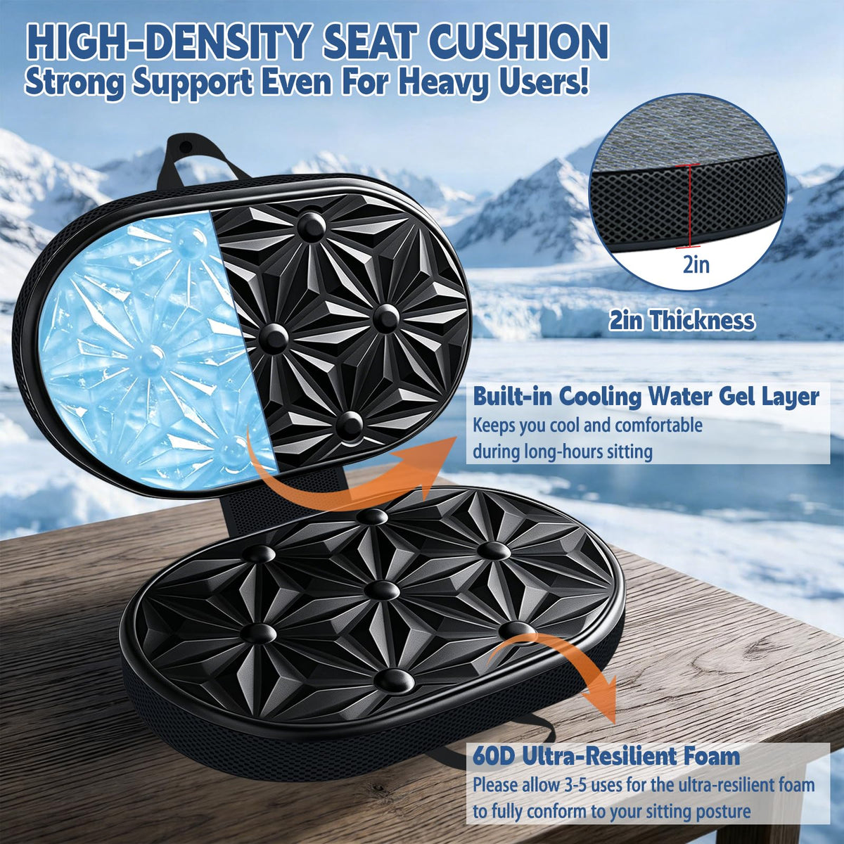 Foldable Cooling Gel Memory Foam Seat Cushion O105121