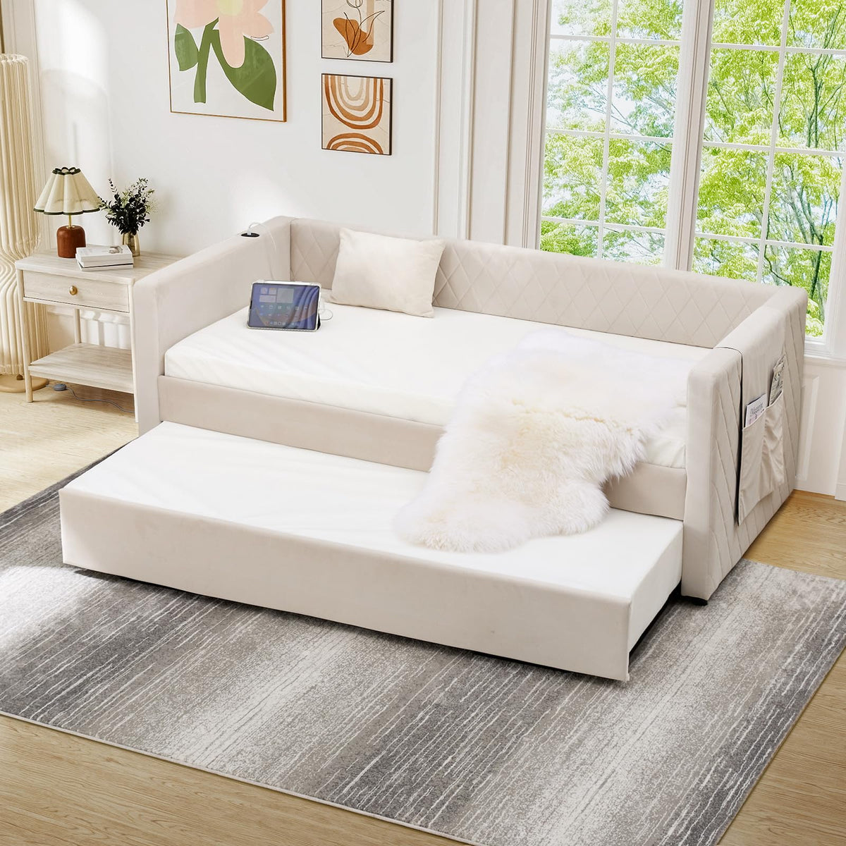 Twin Size Velvet Upholstered Daybed with Trundle S97916