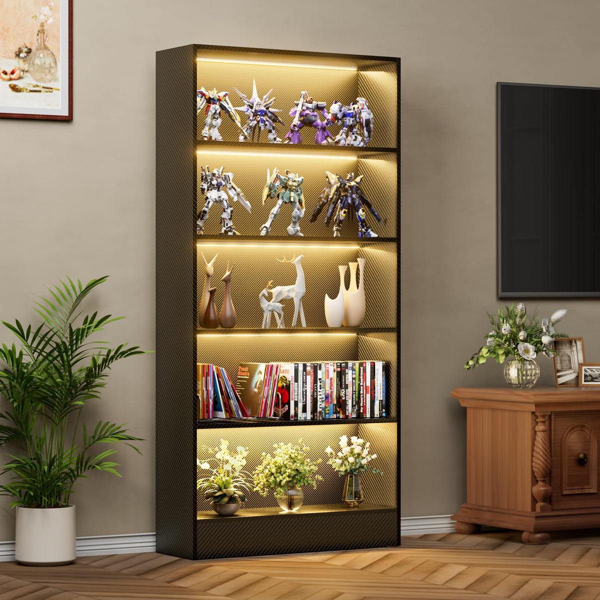 Black 5-Tier Wooden Bookshelf T9423