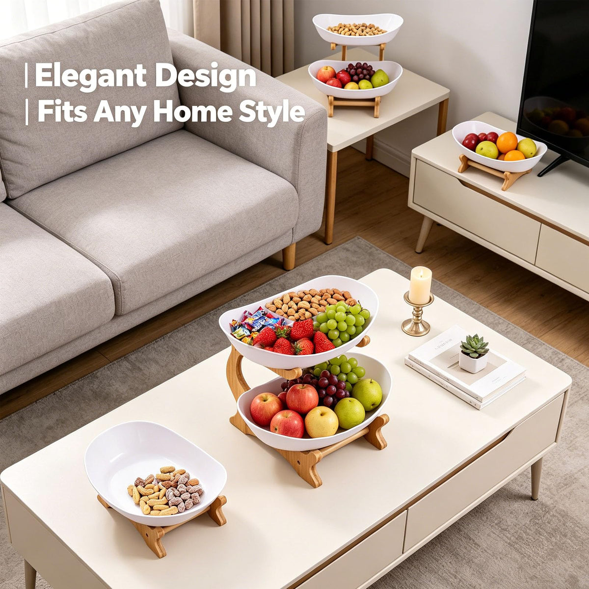 3 Tier Oval Fruit Basket with Bamboo Stand Y9269