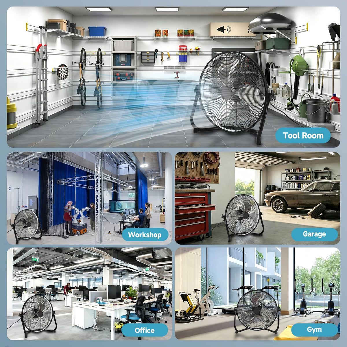 20" High Velocity Metal Floor Fan with Light B140126