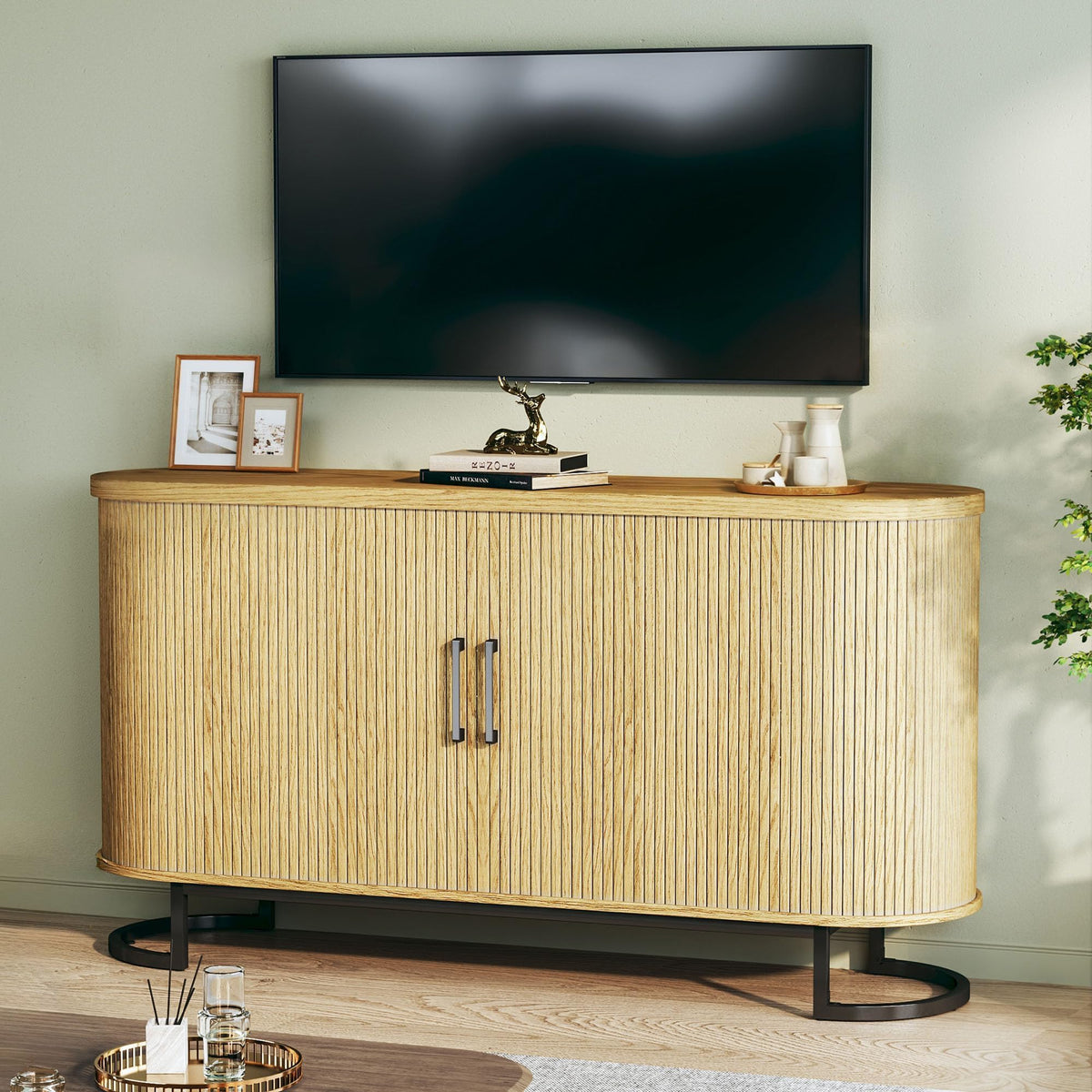 Sideboard Buffet Cabinet with Storage, Fluted Tambour, Adjustable Shelves D748499