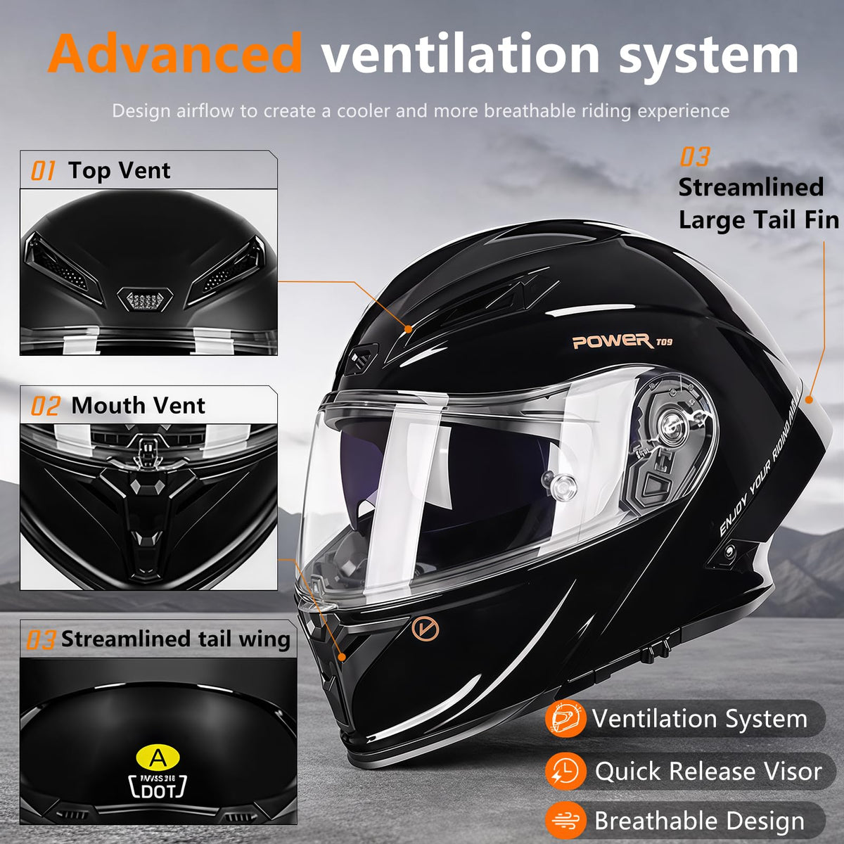 Motorcycle Helmet Bluetooth DOT Approved S390