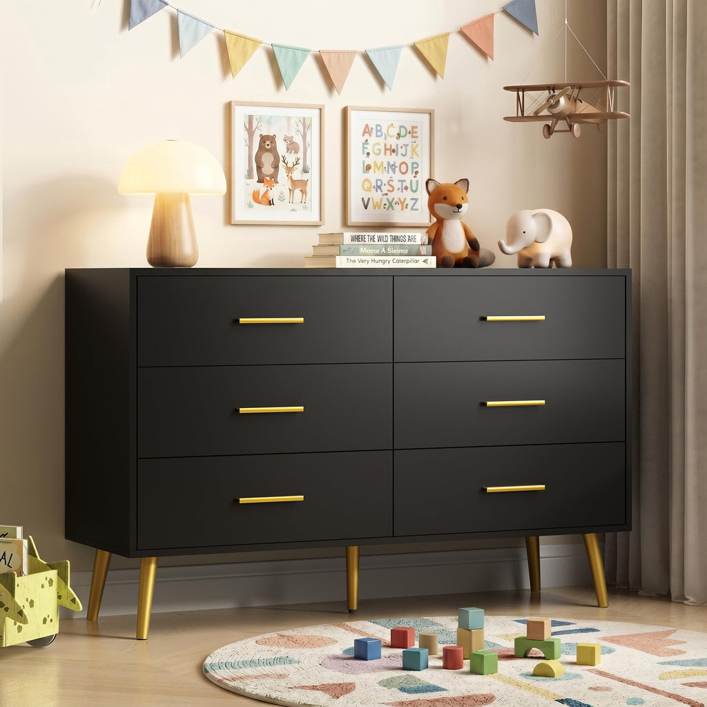 Black 6 Drawer Wood Dresser F396