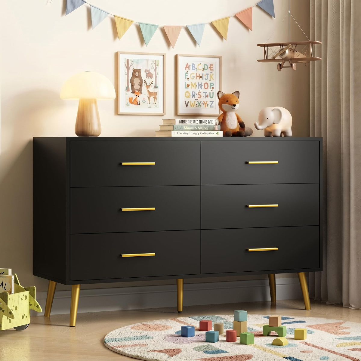 Black 6 Drawer Wood Dresser F396
