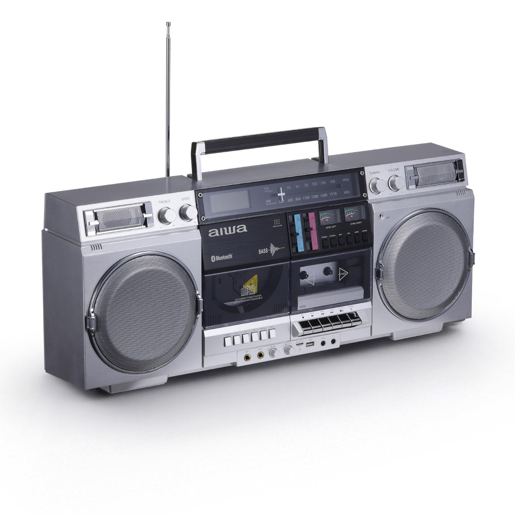 Retro Boombox CD Player with Cassette Recording, Bluetooth, FM/AM Radio, USB/SD/AUX Inputs, Dual 40W Speakers F837094