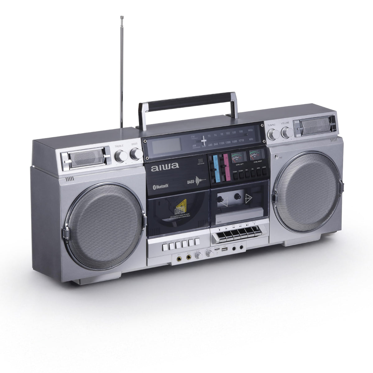 Retro Boombox CD Player with Cassette Recording, Bluetooth, FM/AM Radio, USB/SD/AUX Inputs, Dual 40W Speakers F837094
