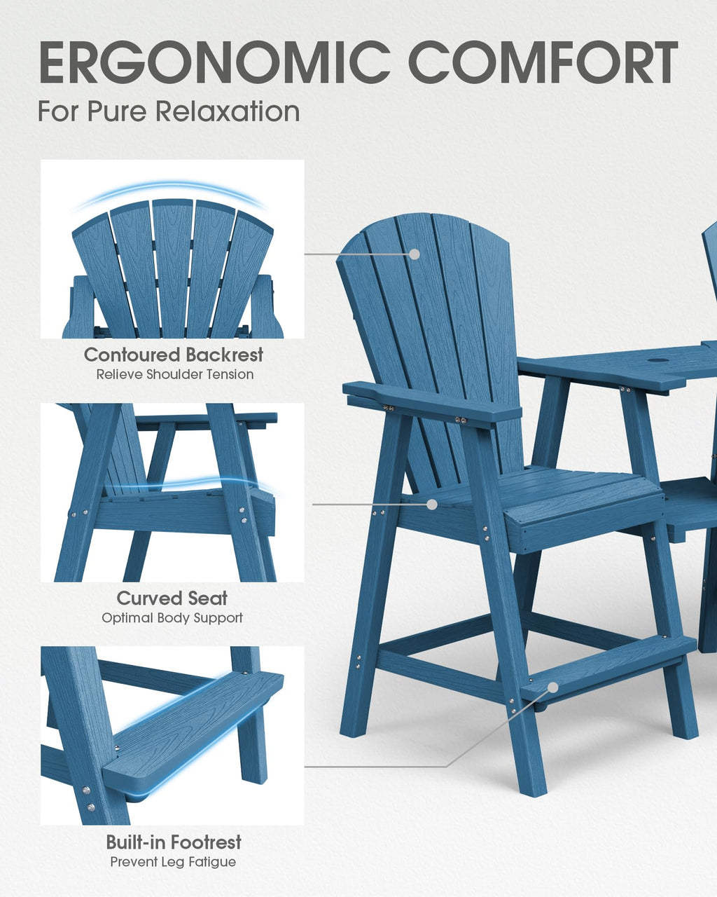 Navy Blue Adirondack Chairs Set of 2 with Table Trays S70588