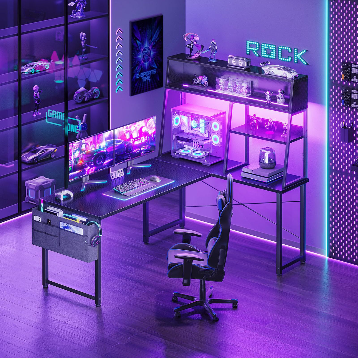 51 Inch L Shaped Gaming Desk with Display Shelves E63701