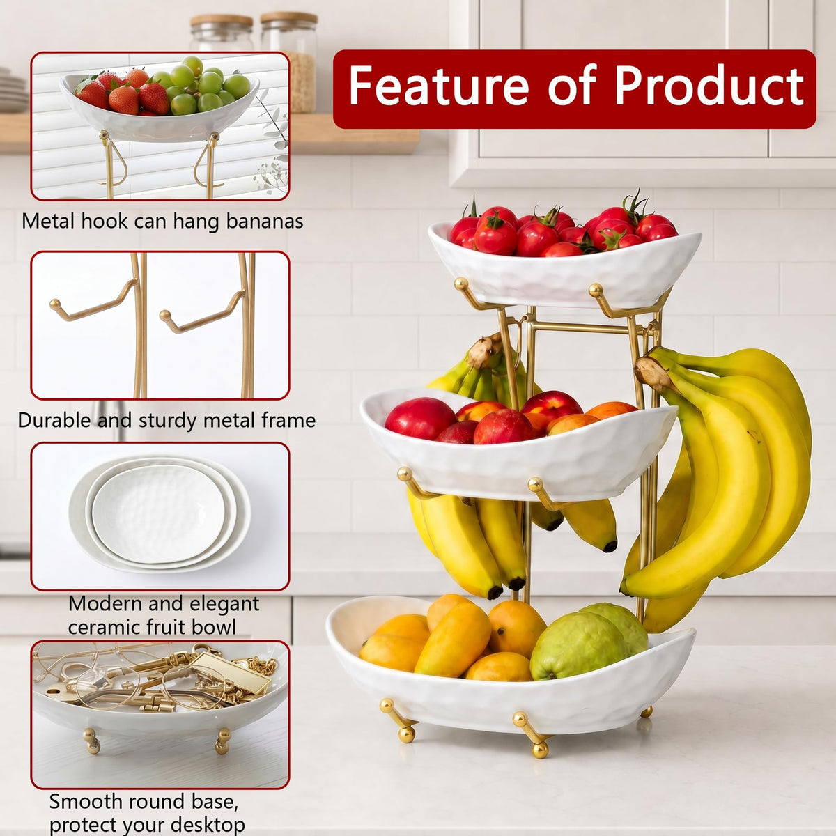 3 Tier Ceramic Fruit Bowl Stand V97481