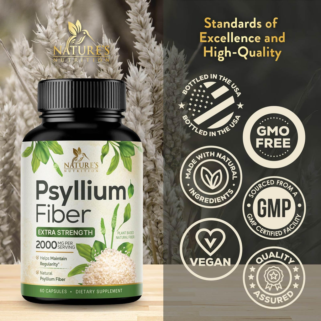 Psyllium Husk Powder 2000mg Fiber Supplement 60 Capsules H172517