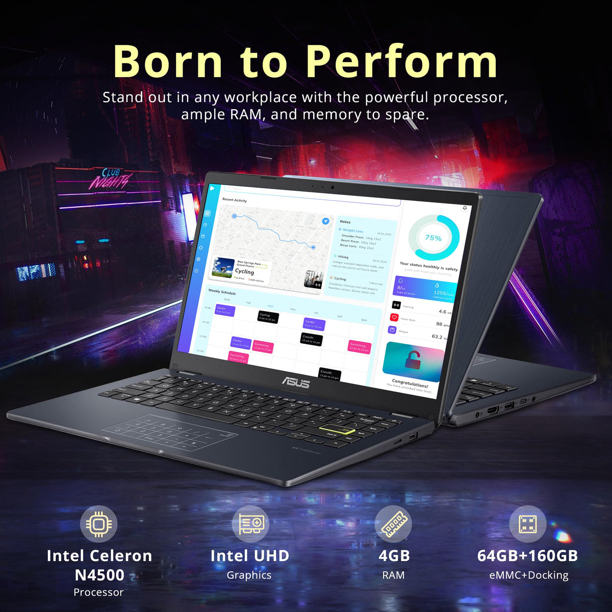 14" FHD Laptop, Intel Celeron N4500, 4GB RAM, 224GB Storage, Quiet Blue K333