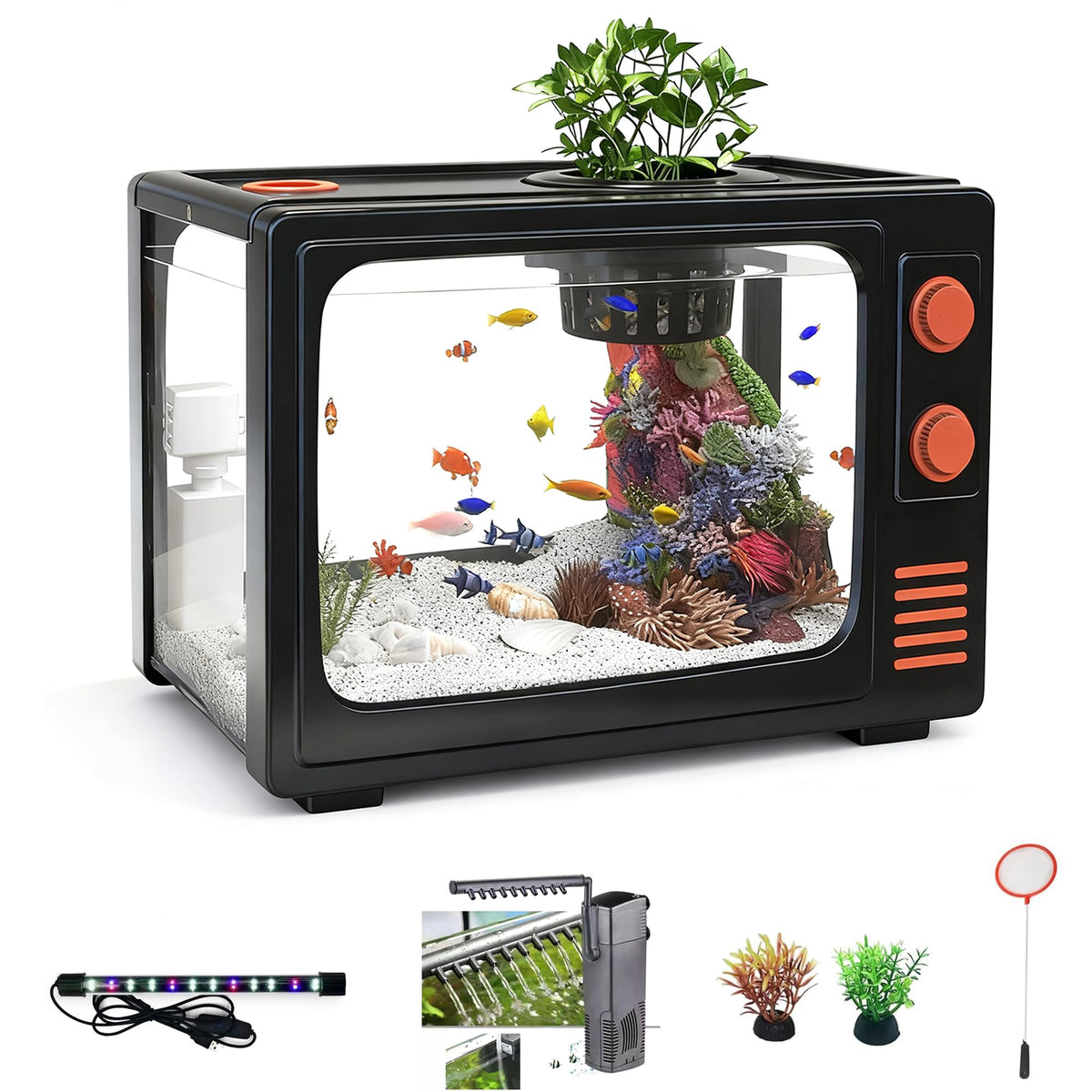 2.5 Gallon Fish Tank Kit with LED Lights, Filter & Plant Planter N83407
