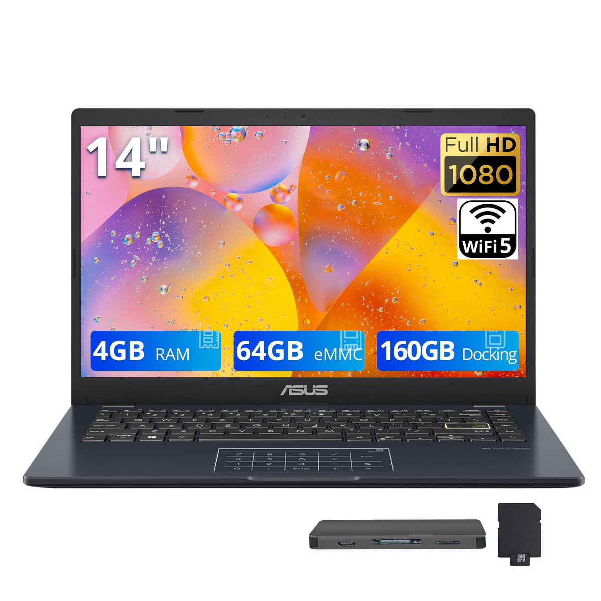 14" FHD Laptop, Intel Celeron N4500, 4GB RAM, 224GB Storage, Quiet Blue K333