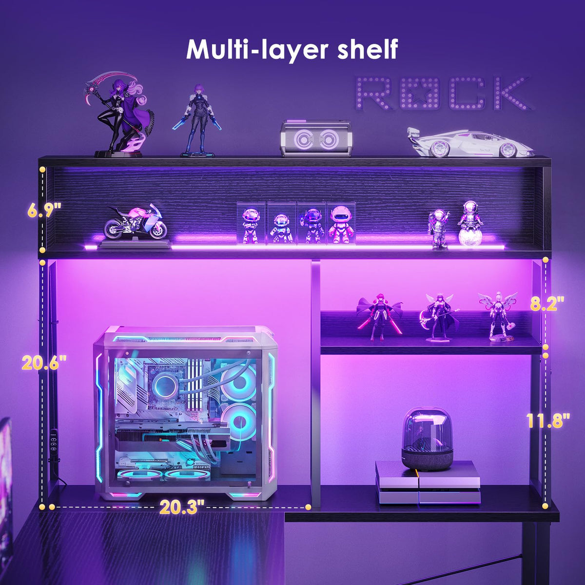 51 Inch L Shaped Gaming Desk with Display Shelves E63701
