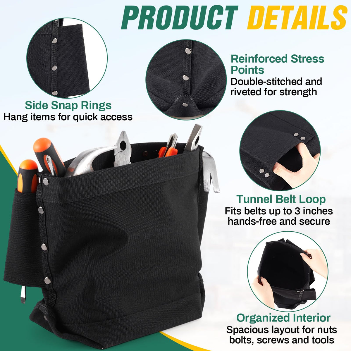 Tool Bag with Bull Pin Loops & Tunnel Connection, 5" x 10" x 9" X408419