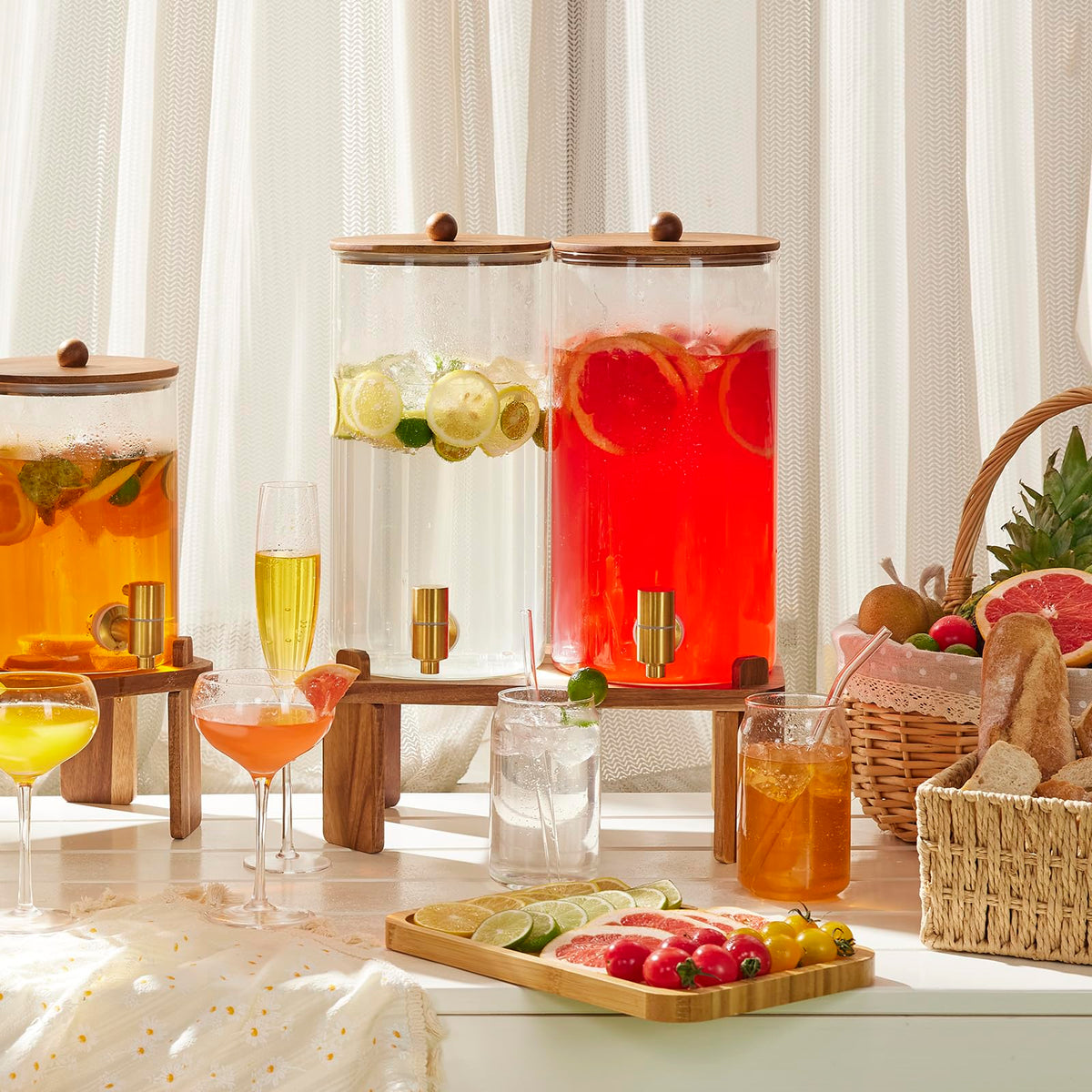 2pcs 1.5 Gallon Glass Drink Dispenser with Wood Stand Y784