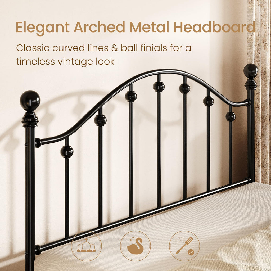 Queen Metal Bed Frame with Victorian Headboard and Footboard Black O9332