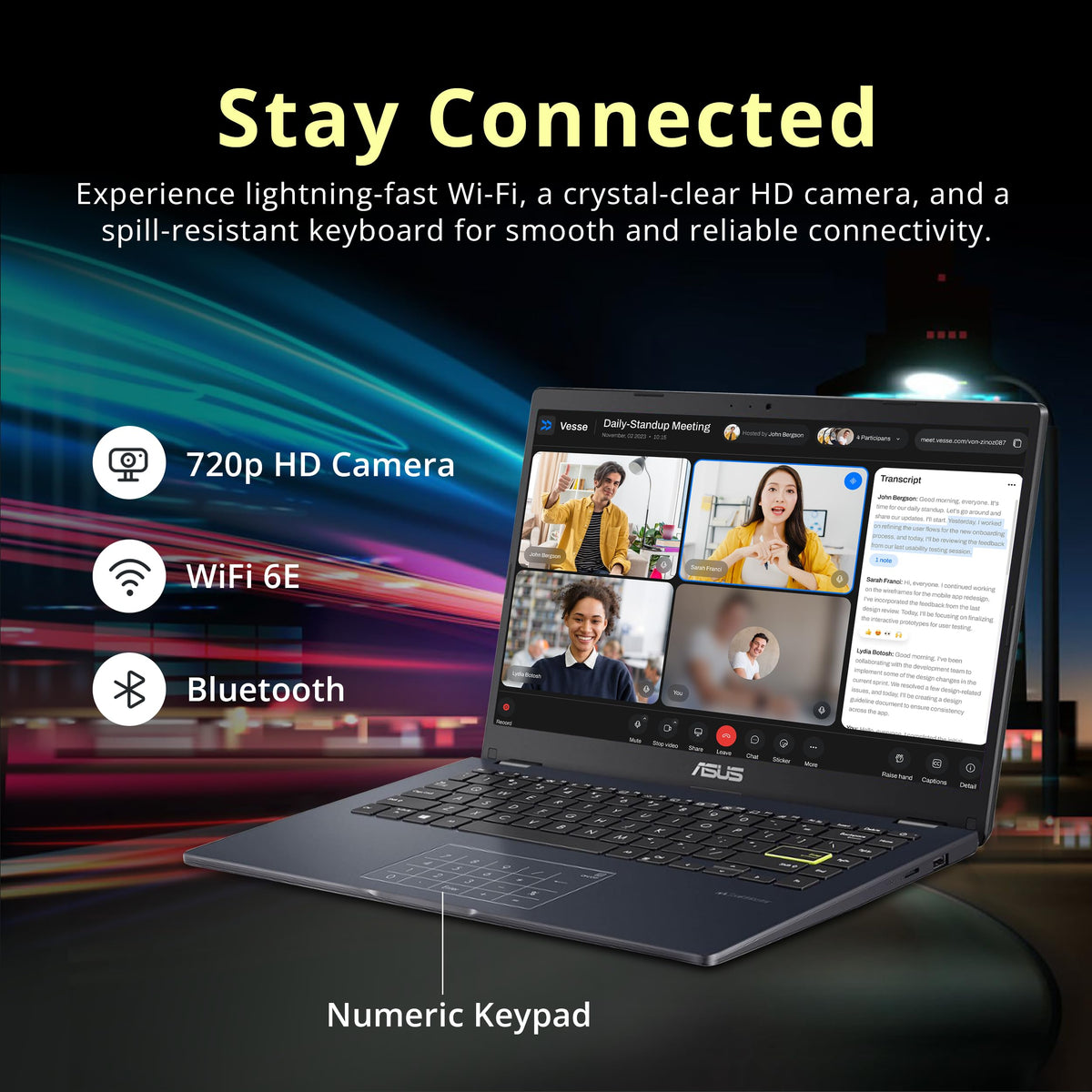 14" FHD Laptop, Intel Celeron N4500, 4GB RAM, 224GB Storage, Quiet Blue K333