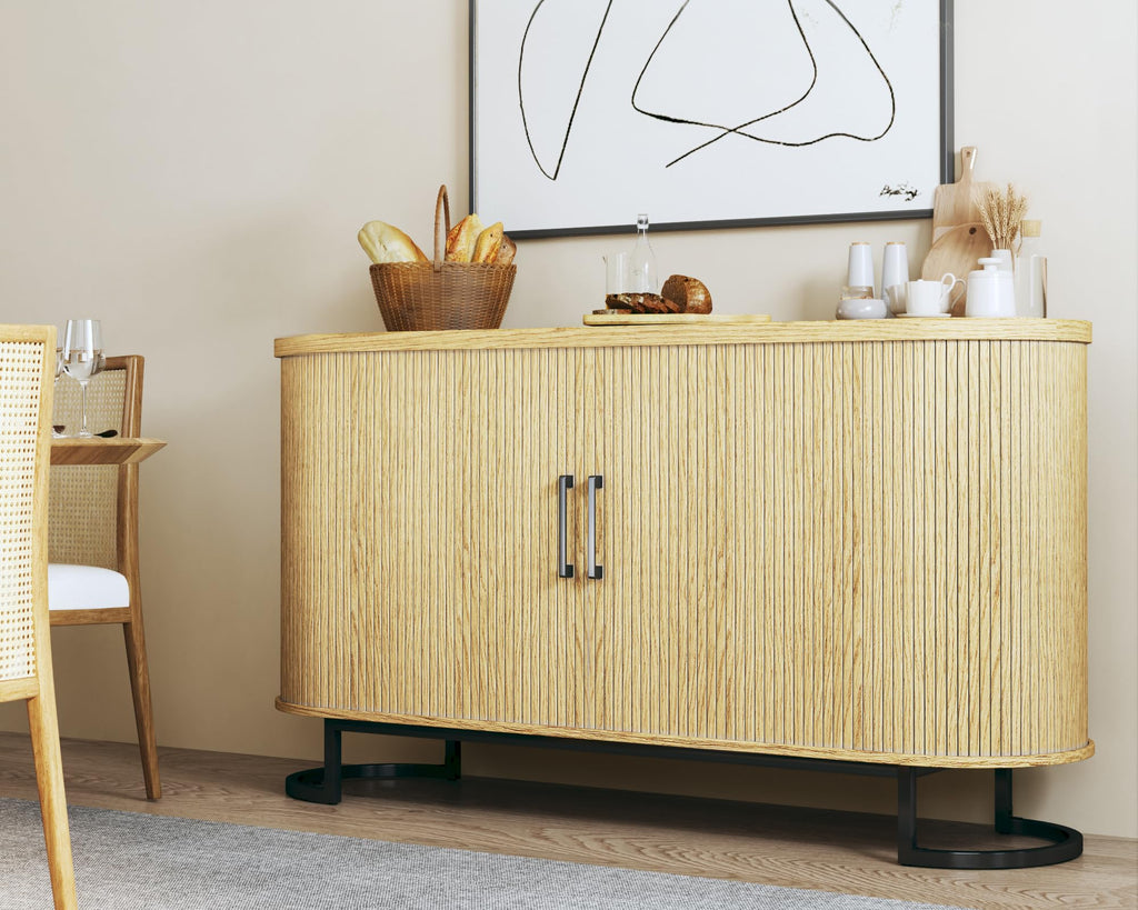 Sideboard Buffet Cabinet with Storage, Fluted Tambour, Adjustable Shelves D748499