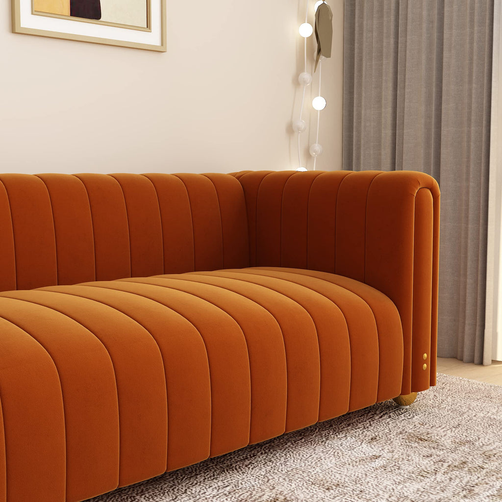 Orange Velvet 3 Seat Sofa P222