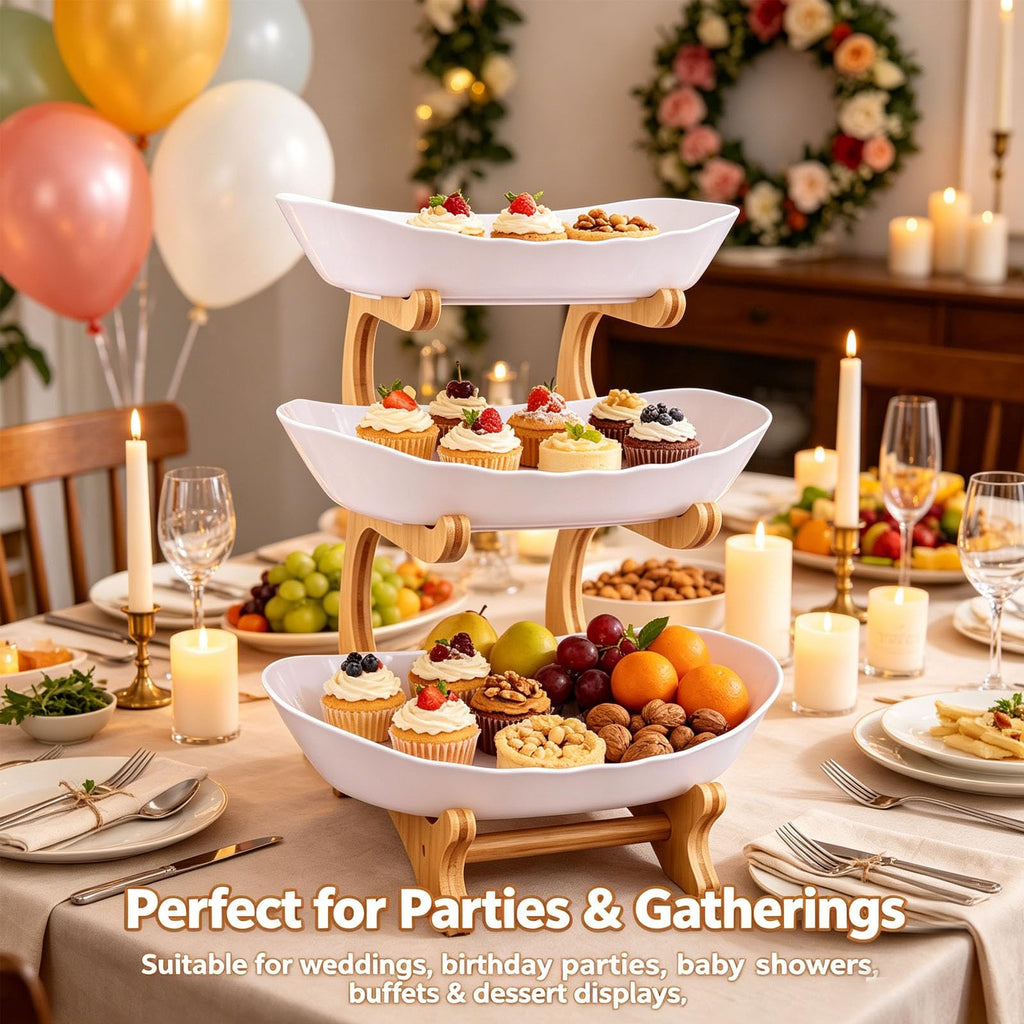 3 Tier Oval Fruit Basket with Bamboo Stand Y9269