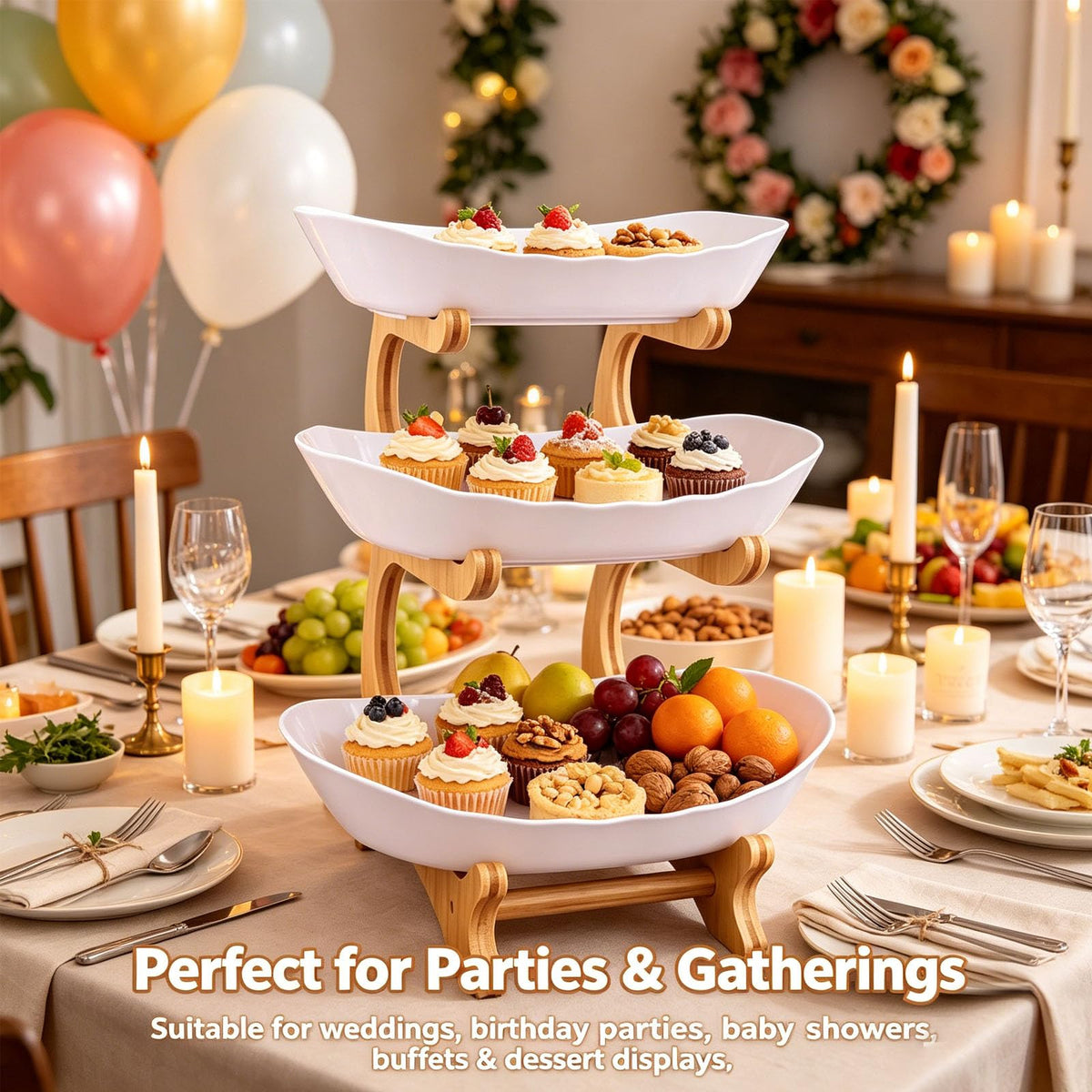 3 Tier Oval Fruit Basket with Bamboo Stand Y9269