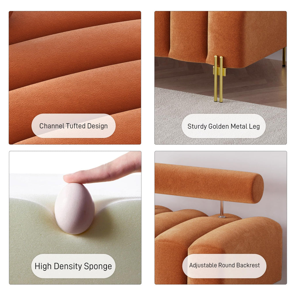 Orange Velvet Ottoman Bench X419199