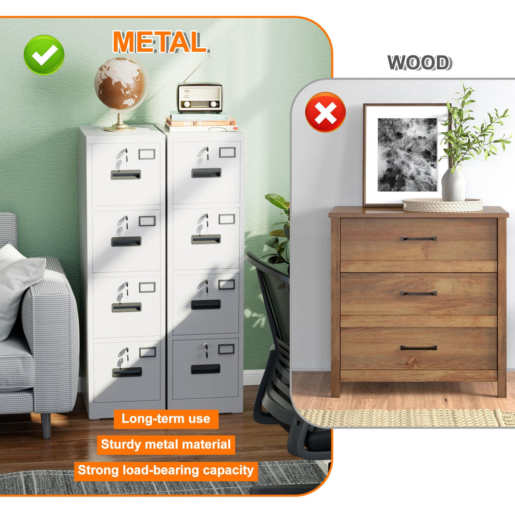 4 Drawer White Metal File Cabinet with Lock L250497